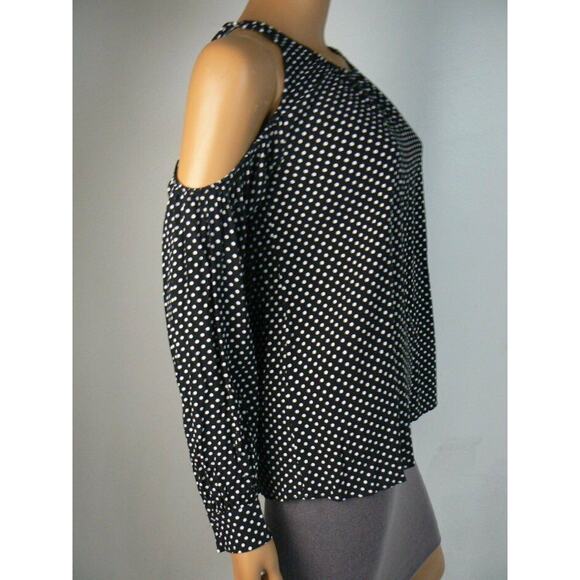 $140 L'Academie Black White Polka Dot Cold Shoulder Loose Fit Top XS NEW - Picture 5 of 5